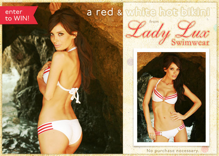 a red & white hot bikini from Lady Lux!