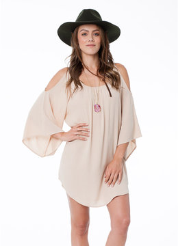 BEACH FEVER COLD SHOULDER SOLID TUNIC clothing dresses