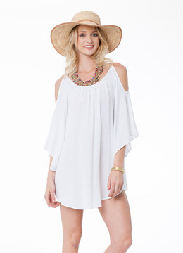 BEACH FEVER COLD SHOULDER SOLID TUNIC clothing dresses