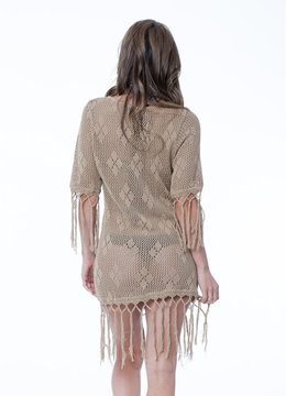 BEACH FEVER CROCHET FRINGE TUNIC swim cover ups