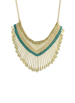 BEACH SPECIALS BASKET WEAVE GOLD/TURQ NECKLACE