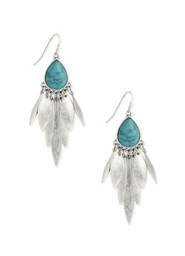 BEACH SPECIALS SILVER TURQUOISE STONE DROP EARRING
