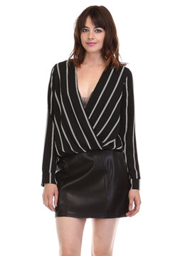 BEACH SPECIALS STRIPED LONG SLEEVE SURPLICE TOP