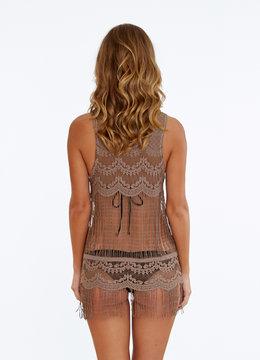 BETTINIS HIPPIE LACE FRINGE DRESS swim cover ups