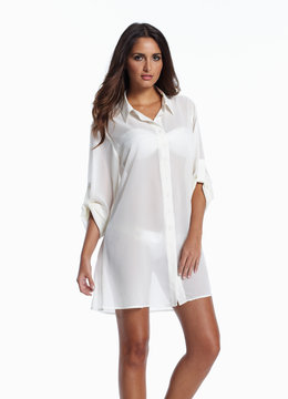 ELAN BUTTON UP 3/4 SLEEVE TUNIC
