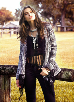 ELAN FRINGE OPEN CARDIGAN clothing tops