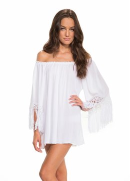ELAN OFF SHOULDER FRINGE SLEEVE TUNIC