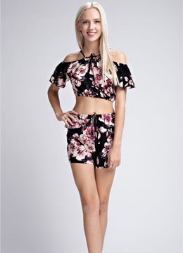 HONEY PUNCH HIGH WAISTED FLORAL SHORT clothing bottoms