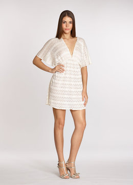 JORDAN TAYLOR EMPIRE V-FLUTTER SLEEVE DRESS