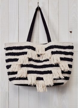 LOVESTITCH FRINGED STRIPED TOTE BAG