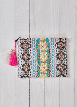 LOVESTITCH GEO JACQUARD CLUTCH WITH FRINGE