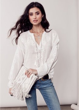 LOVESTITCH LONG SLEEVE V NECK EMBROIDERED TOP