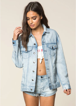 SPIRITUAL GANGSTER HAMSA TROPICAL DENIM JACKET clothing sweaters/jackets