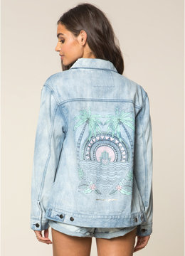 SPIRITUAL GANGSTER HAMSA TROPICAL DENIM JACKET clothing sweaters/jackets